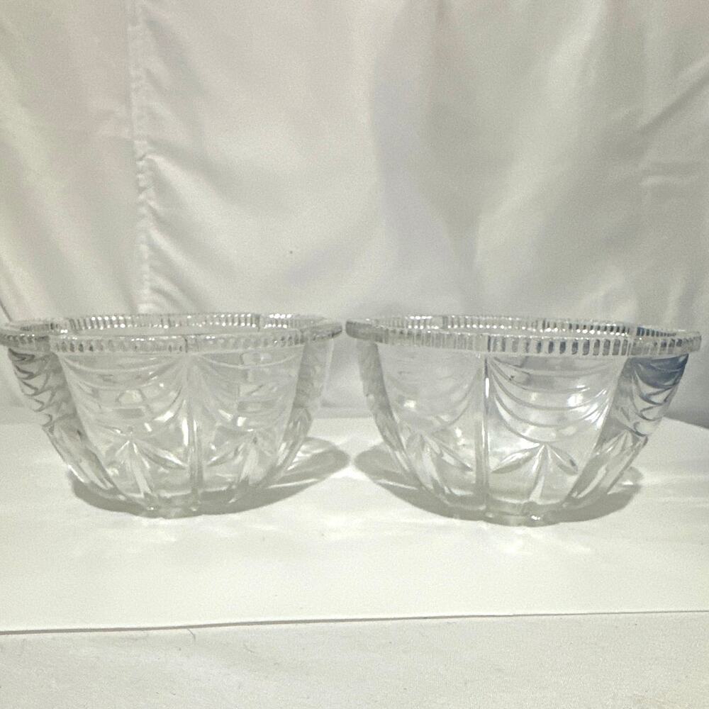 2 Vintage Crystal (Clear) Glass Small Bowl Made in Indonesia Scalloped Rim 5.5”
